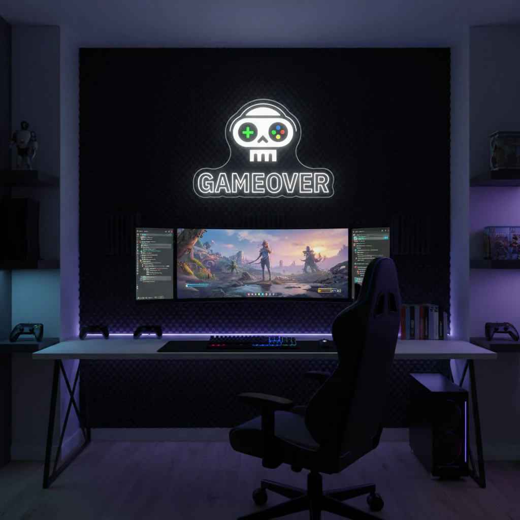 Game Over Skull Controller - UV Print Gaming LED Neon Sign - Image 3